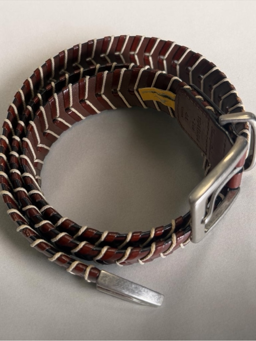 TOMMY BAHAMA Men's Brown Braided Leather Belt Solid Brass Buckle Size 44 - Picture 6 of 11